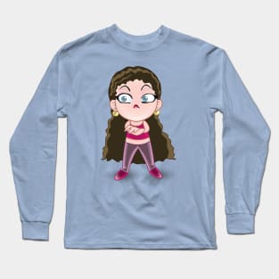 curly hair beautiful brunette girls - cartoon character for young girls (choose your twin) Long Sleeve T-Shirt